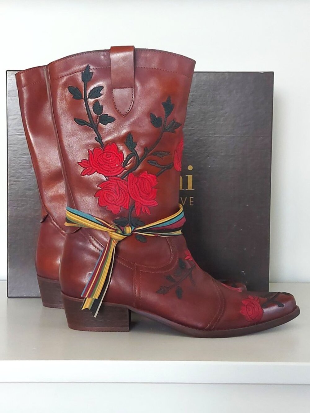 Felmini Anilex Pedra Embroidered Leather Knee High Boot - Size 39 (US 8.5) NWT